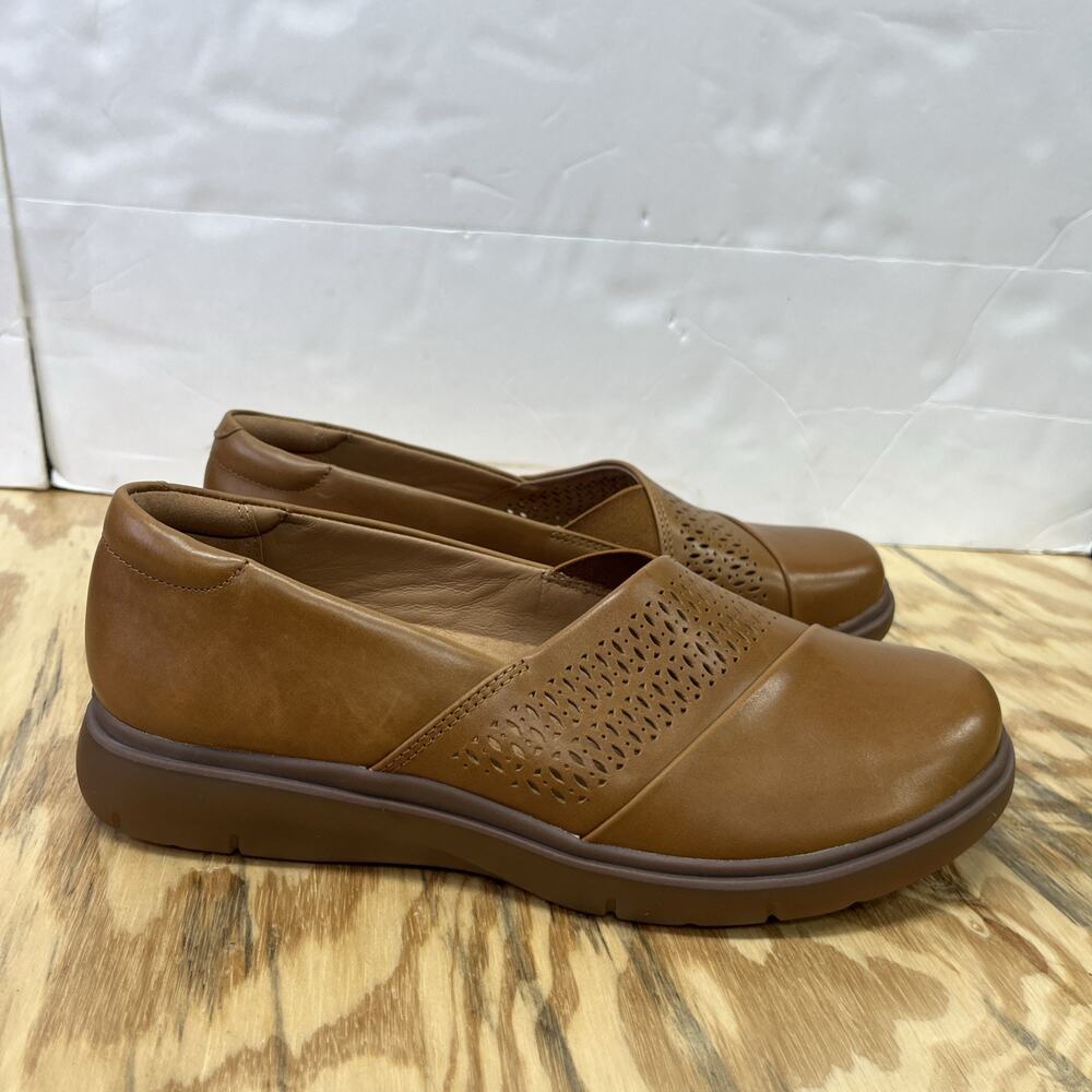 Clarks Certina Edge Tan Leather Casual Shoe Women’s Size 10W Comfort Career